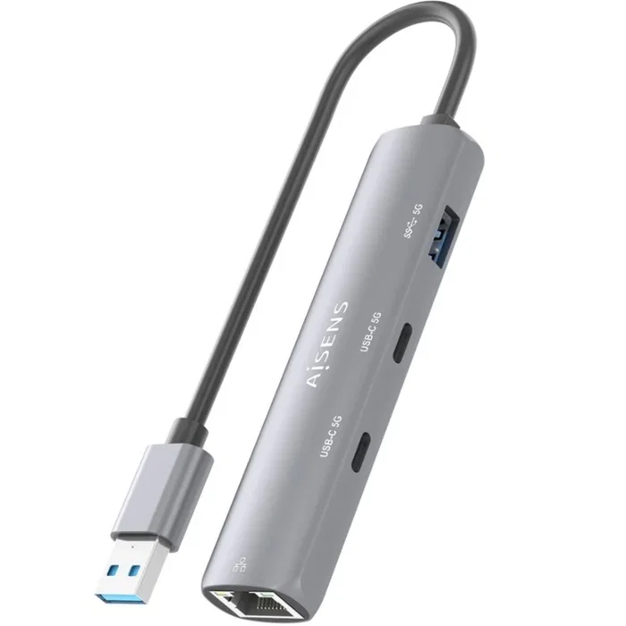 Aisens USB-A Docking Station Ethernet Gigabit y Hub 4 en 1, Gris